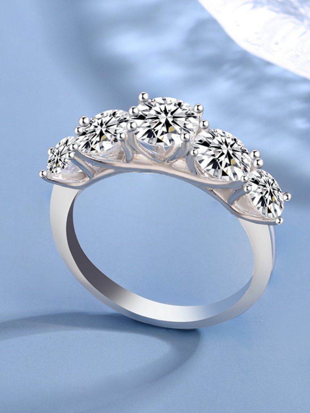 10 Size 3.6Ct- 925 Sterling Silver 5 Stone Ring, Moissanite, GRA Certified-MR191